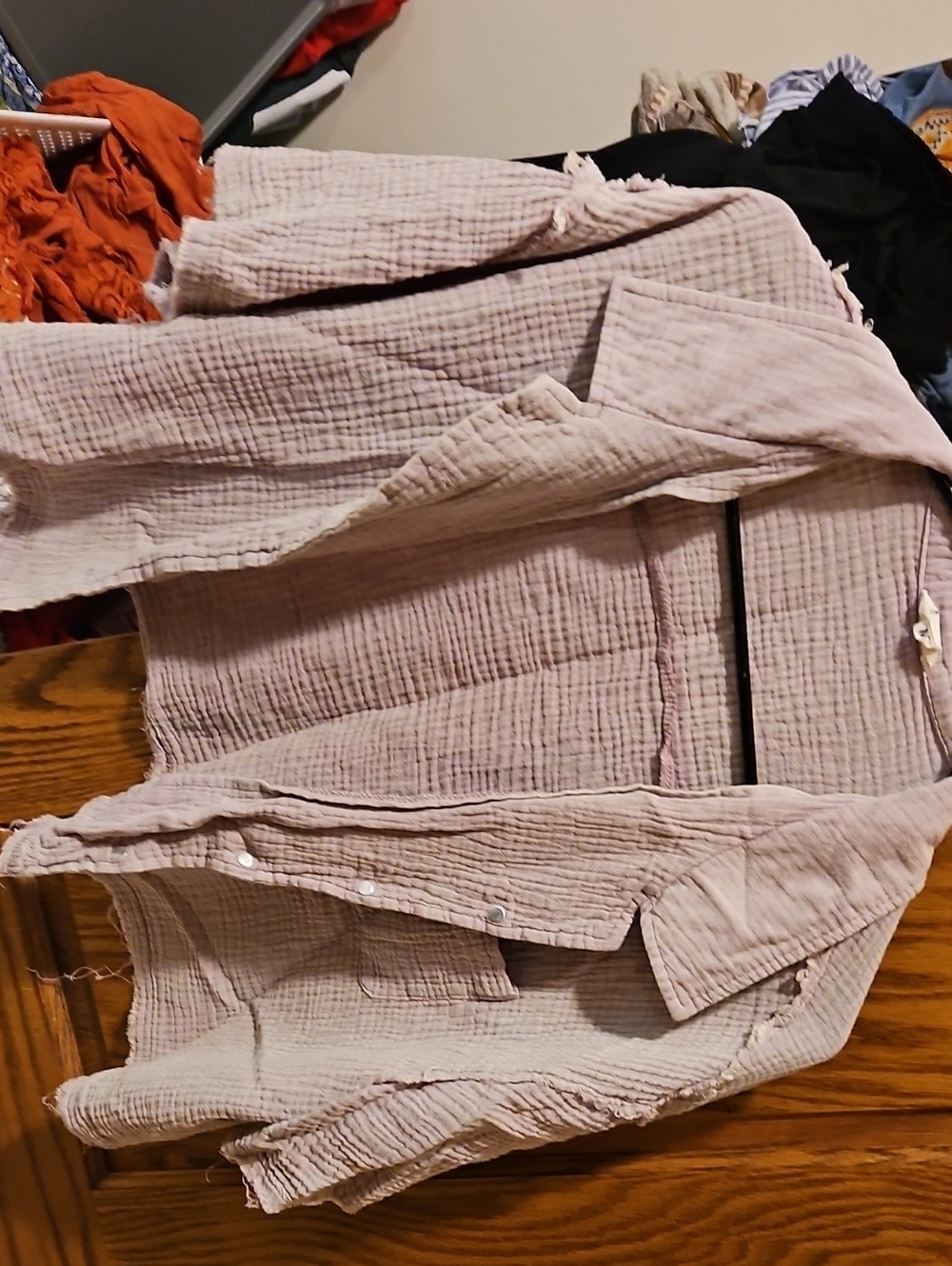 POL Pale Purple Crinkled Button-Front Jacket